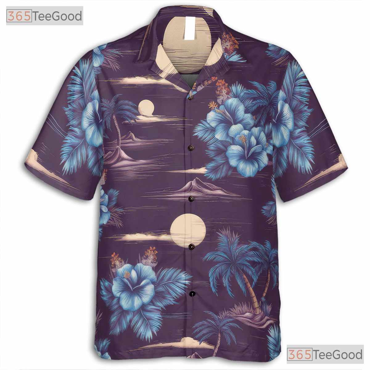 Purple Ocean Palm Hawaiian Tee - Tropical Beach Party Gift Men S to 5XL