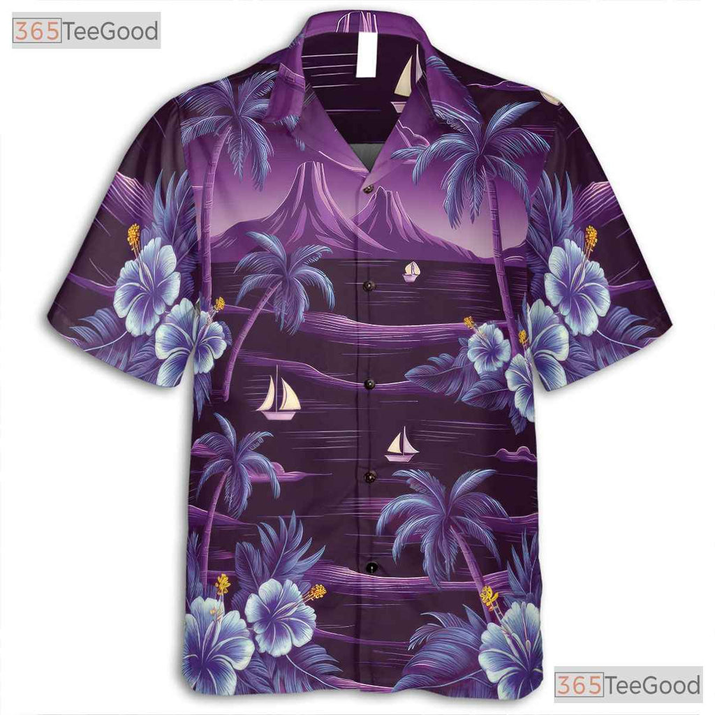 Aloha Purple Palm Hawaiian Shirt - Ocean Flower Beach Style Women S-5XL