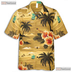 Palm Tree Hibiscus Hawaiian Tee - Orange Beach Aloha Style Adults S-5XL