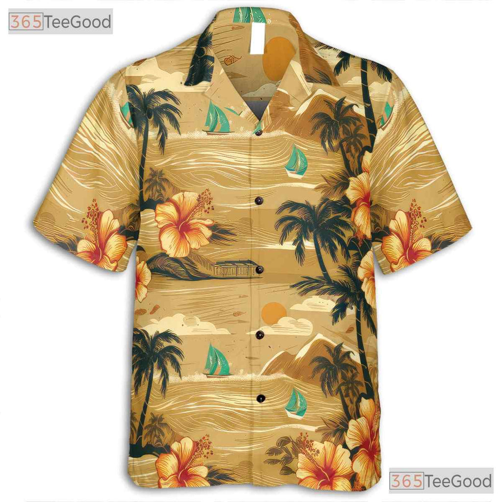 Classic Palm Hibiscus Hawaiian Shirt - Tropical Beach Party Men S-5XL