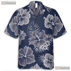 Blue White Hibiscus Hawaiian Tee - Tropical Aloha Vacation Unisex S-5XL