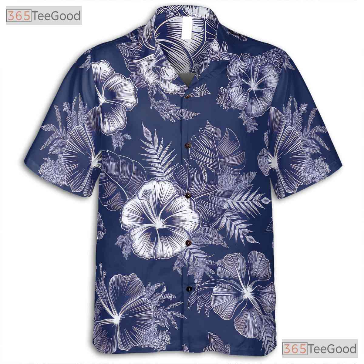 Classic Blue White Floral Hawaiian Shirt - Aloha Beachwear Women S to 5XL