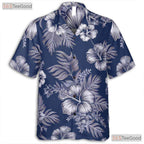 Blue White Hibiscus Hawaiian Tee - Tropical Aloha Beachwear Adults S to 5XL