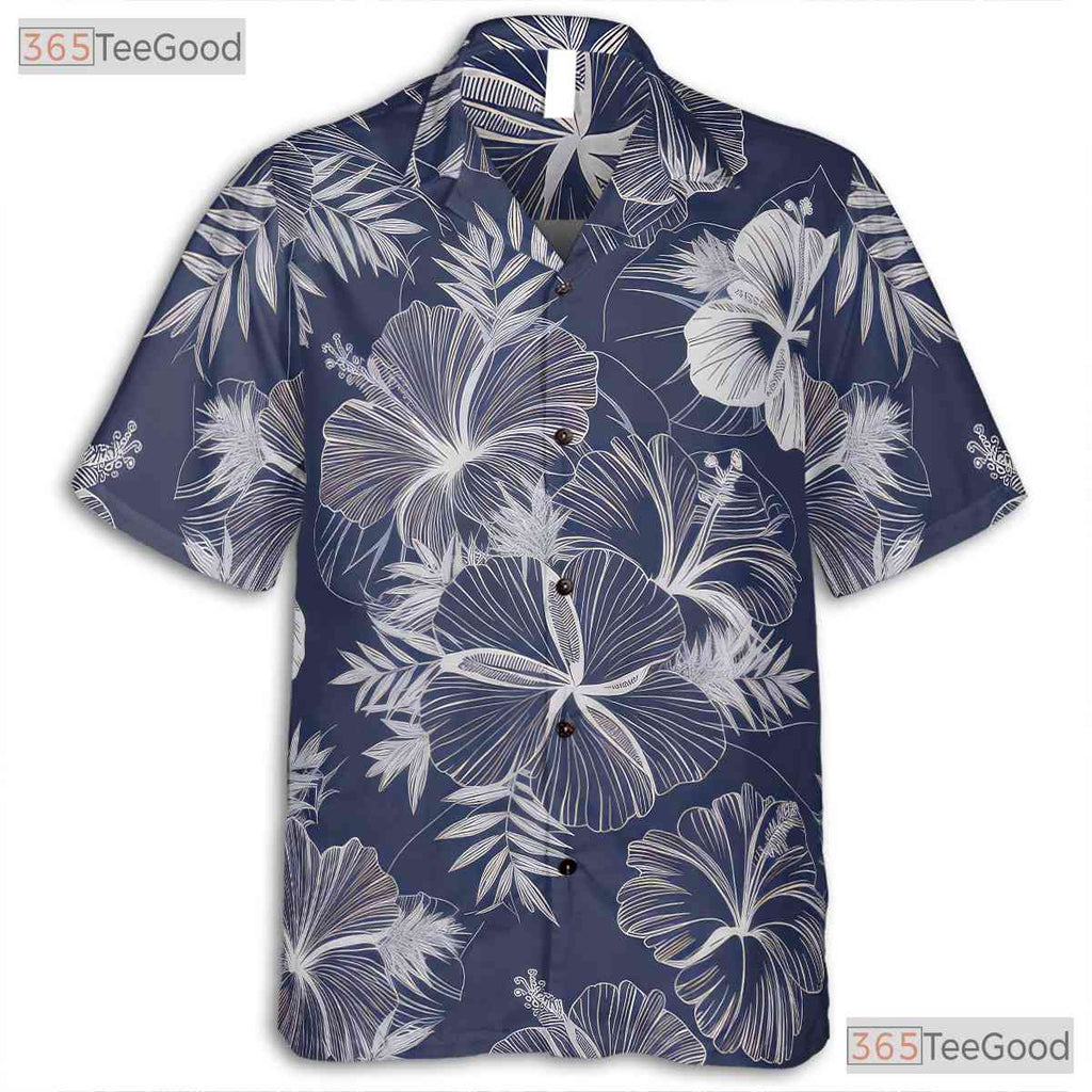 Tropical Blue White Hibiscus Hawaiian Shirt - Unisex Aloha Gift Size S-5XL