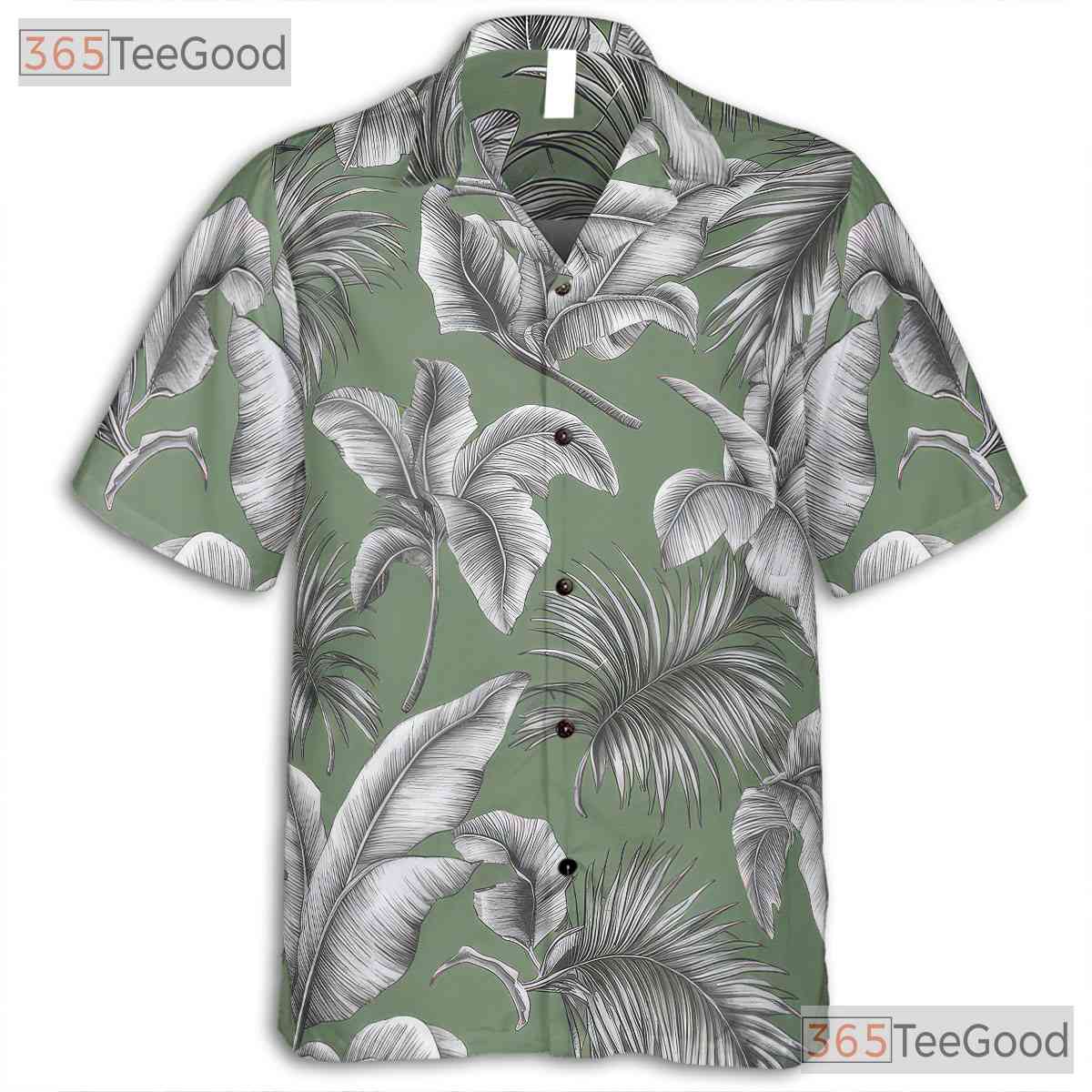 Sage Green Palm Leaf Hawaiian Shirt - Classic Aloha Beach Style Women S-5XL