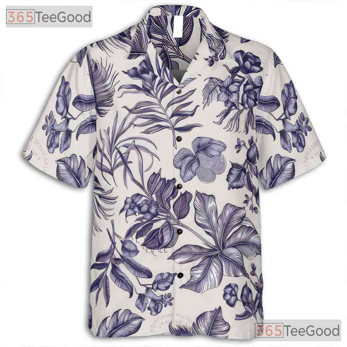 White Blue Floral Hawaiian Tee - Classic Beach Aloha Party Adults S to 5XL