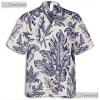 Tropical White Blue Botanical Hawaiian Shirt - Aloha Vacation Wear Unisex