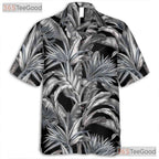 Black White Palm Leaf Hawaiian Shirt - Vintage Aloha Tropical Men S-5XL