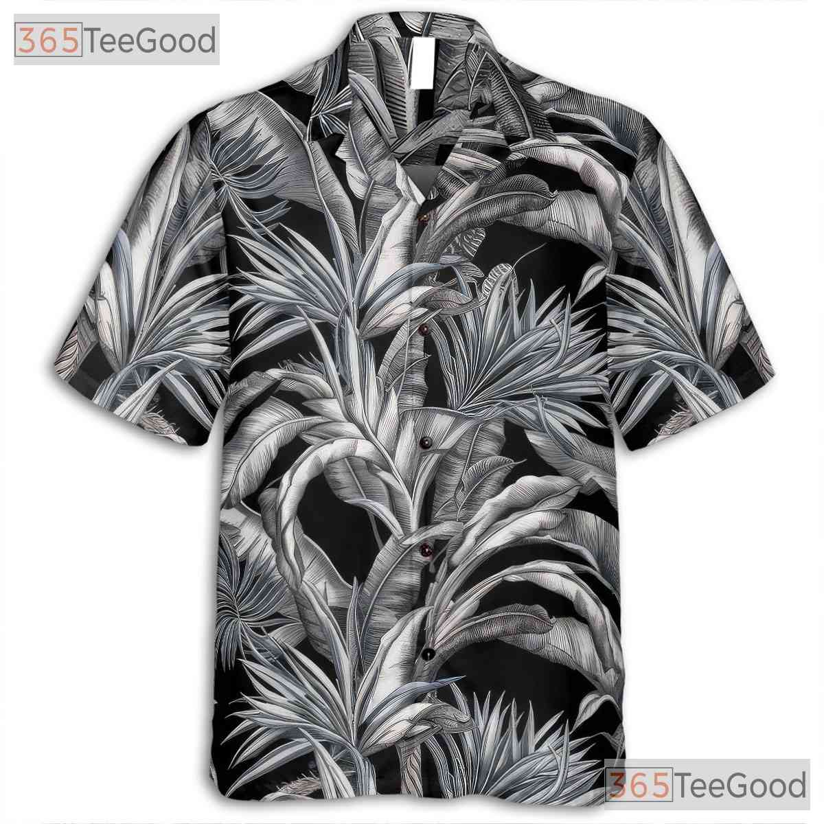 Black White Palm Leaf Hawaiian Shirt - Vintage Aloha Tropical Men S-5XL