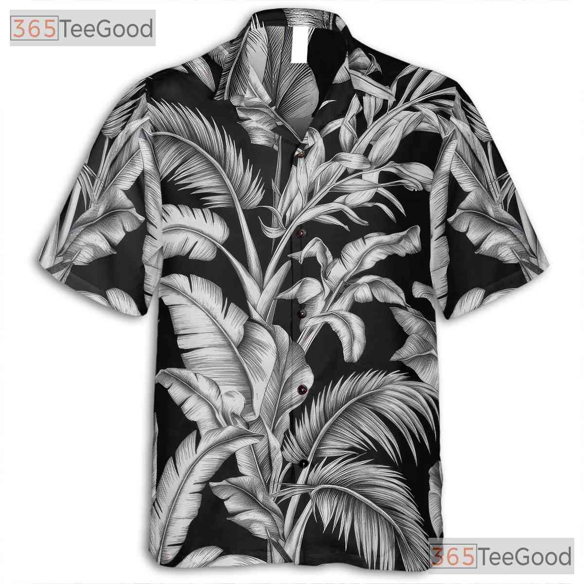 Black White Palm Leaf Hawaiian Tee - Classic Aloha Island Style Women S-5XL