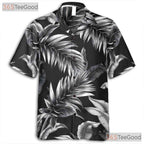 Tropical Palm Leaf Hawaiian Shirt - Black White Vintage Aloha Print Adults