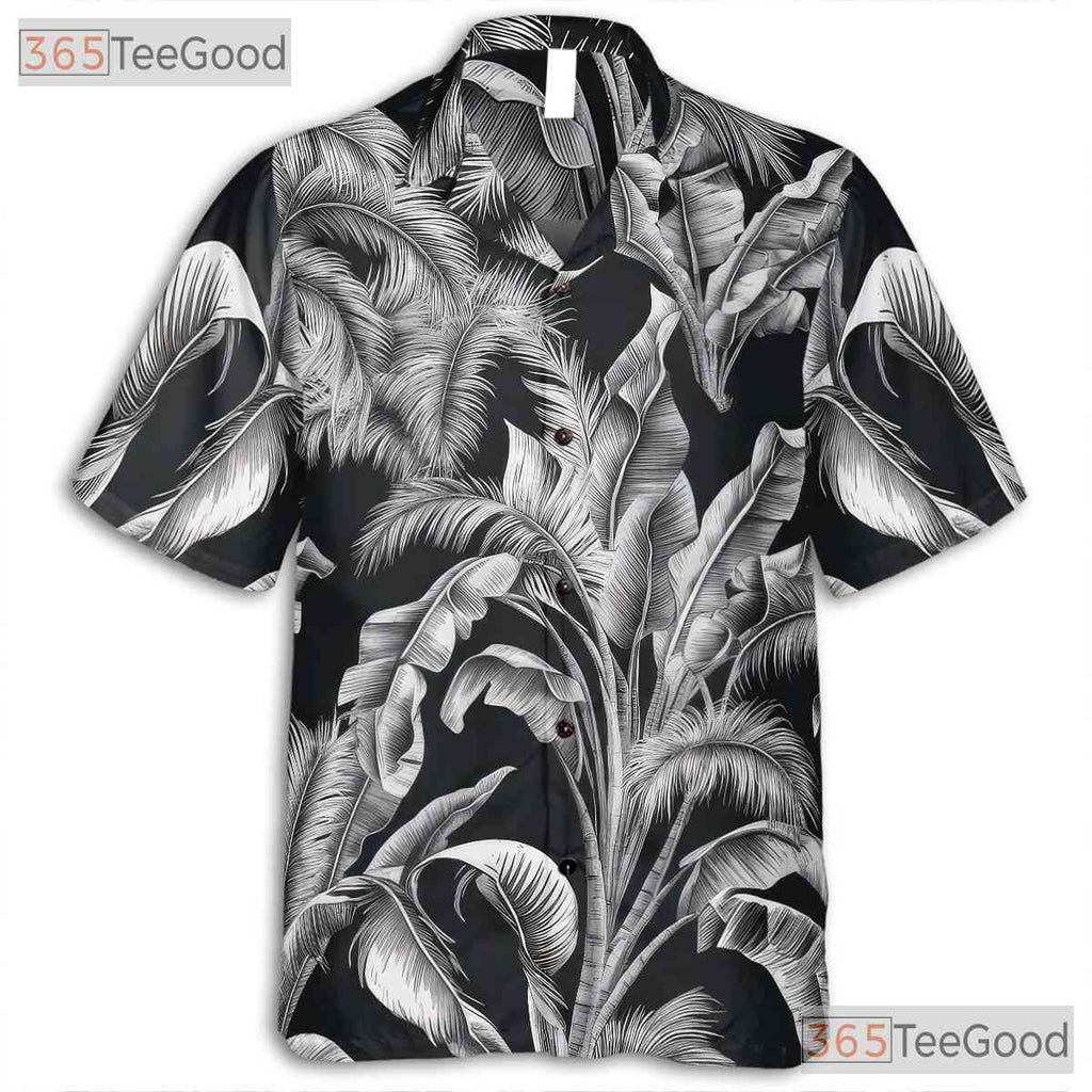 Vintage Black White Palm Hawaiian Tee - Aloha Tropical Beachwear Gift Unisex