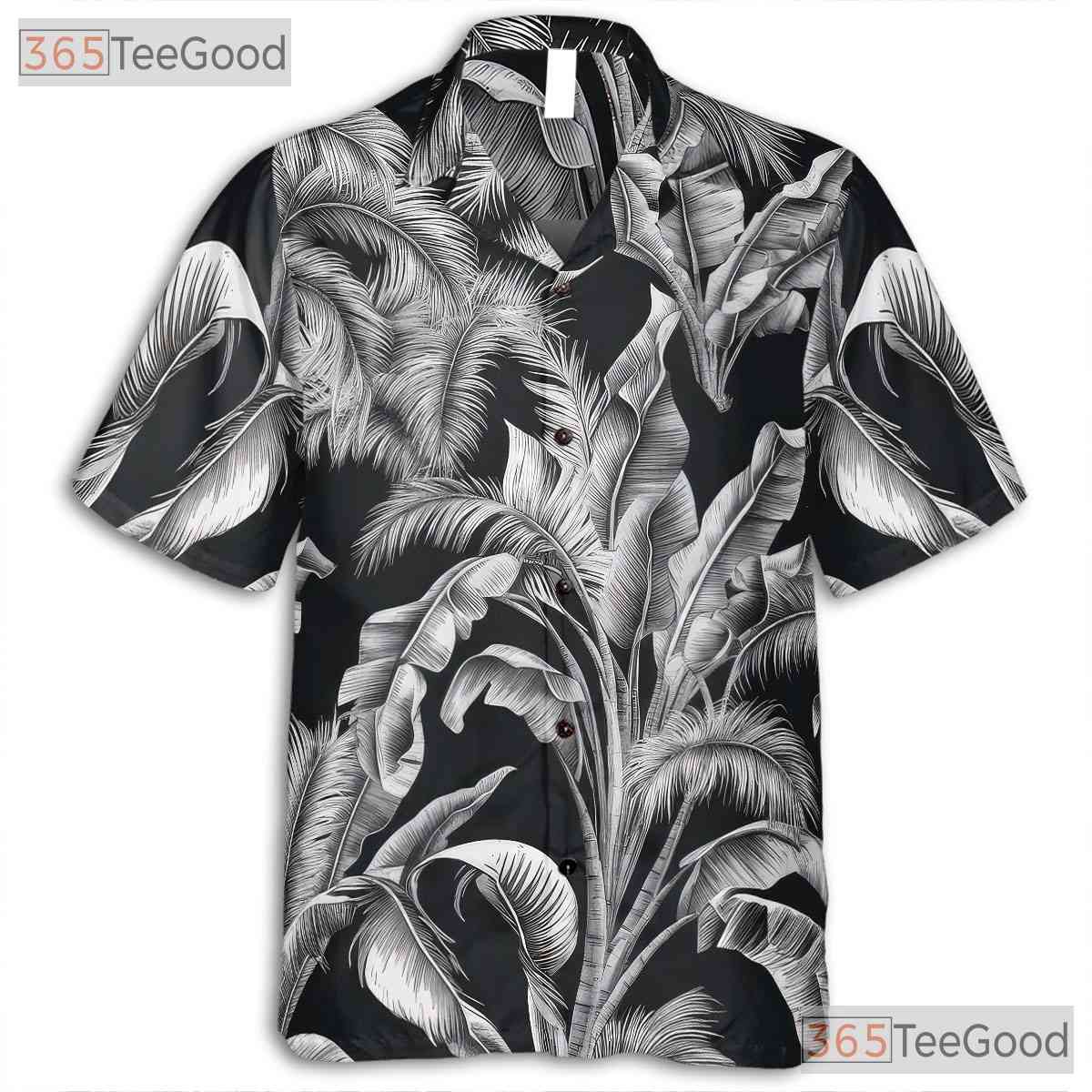 Vintage Black White Palm Hawaiian Tee - Aloha Tropical Beachwear Gift Unisex