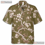 Olive Green Cherry Blossom Hawaiian Shirt - Unisex Floral Aloha Tee