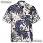 Tropical White & Navy Hawaiian Shirt - Women's Palm Leaf Summer Aloha Tee