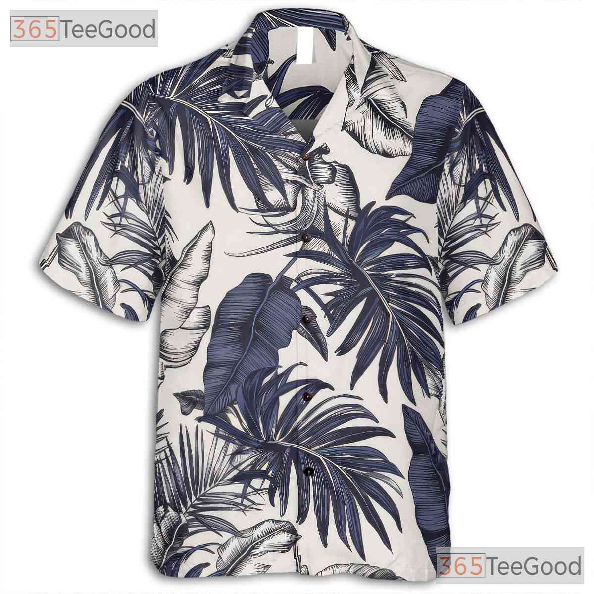 Tropical White & Navy Hawaiian Shirt - Women's Palm Leaf Summer Aloha Tee