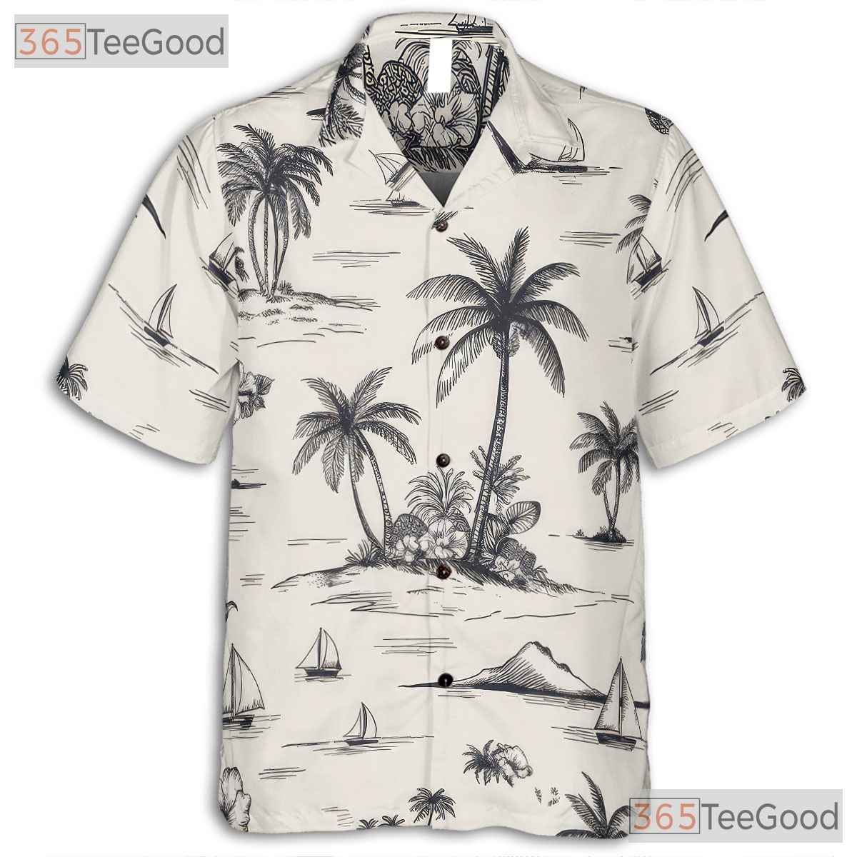 Black & White Palm Tree Hawaiian Shirt - Vintage Island Beach Tee For Men