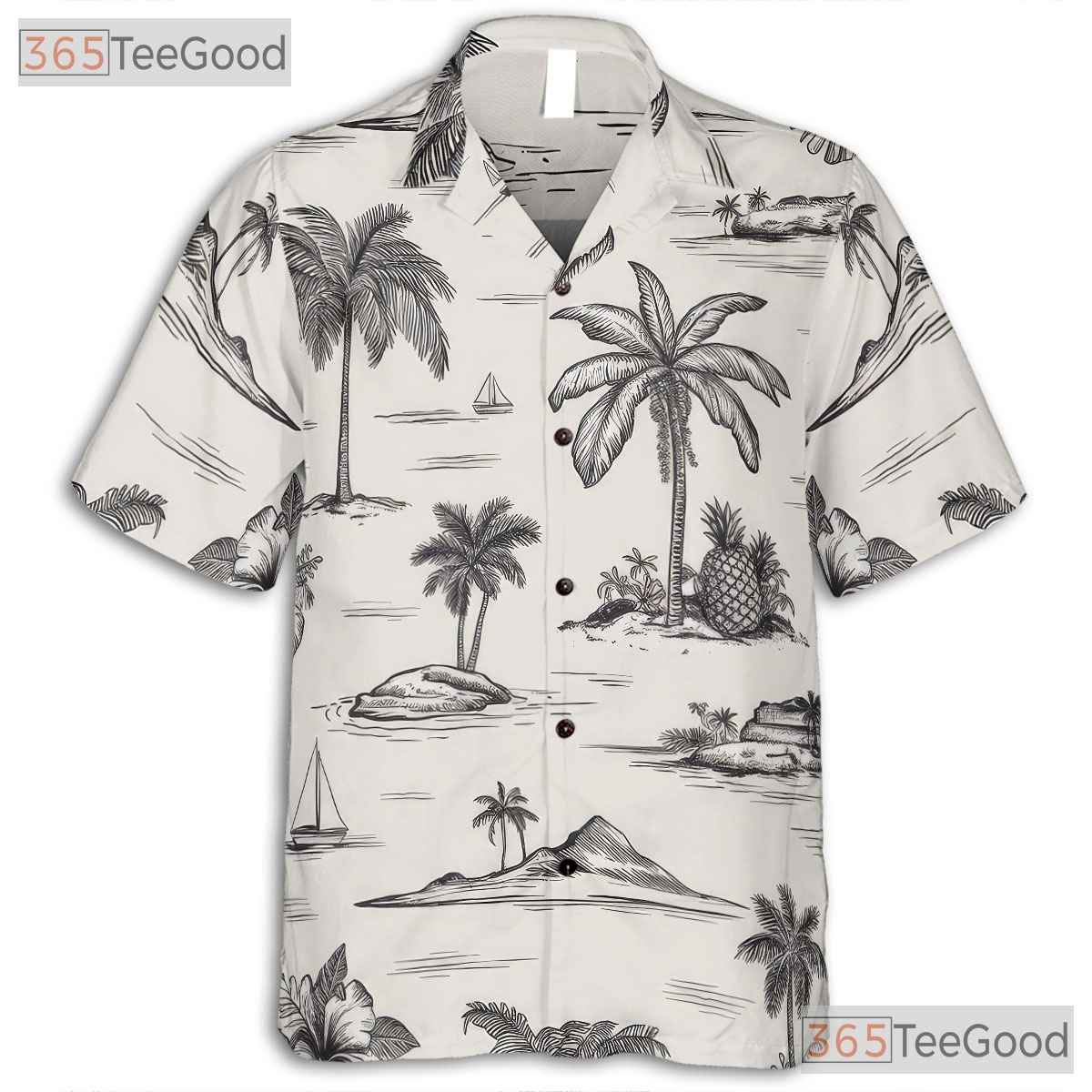 Tropical Island Palm Tree Hawaiian Shirt - White & Black Aloha Tee For Women