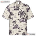 Retro White & Black Palm Tree Aloha Shirt - Unisex Summer Hawaiian Tee