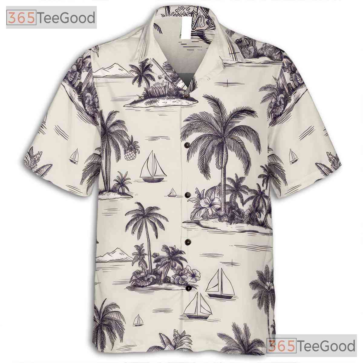 Retro White & Black Palm Tree Aloha Shirt - Unisex Summer Hawaiian Tee