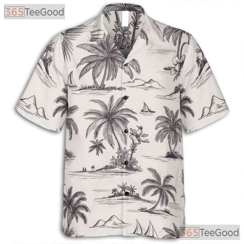 Black & White Jungle Floral Hawaiian Shirt - Tropical Leaf Aloha Tee For Men