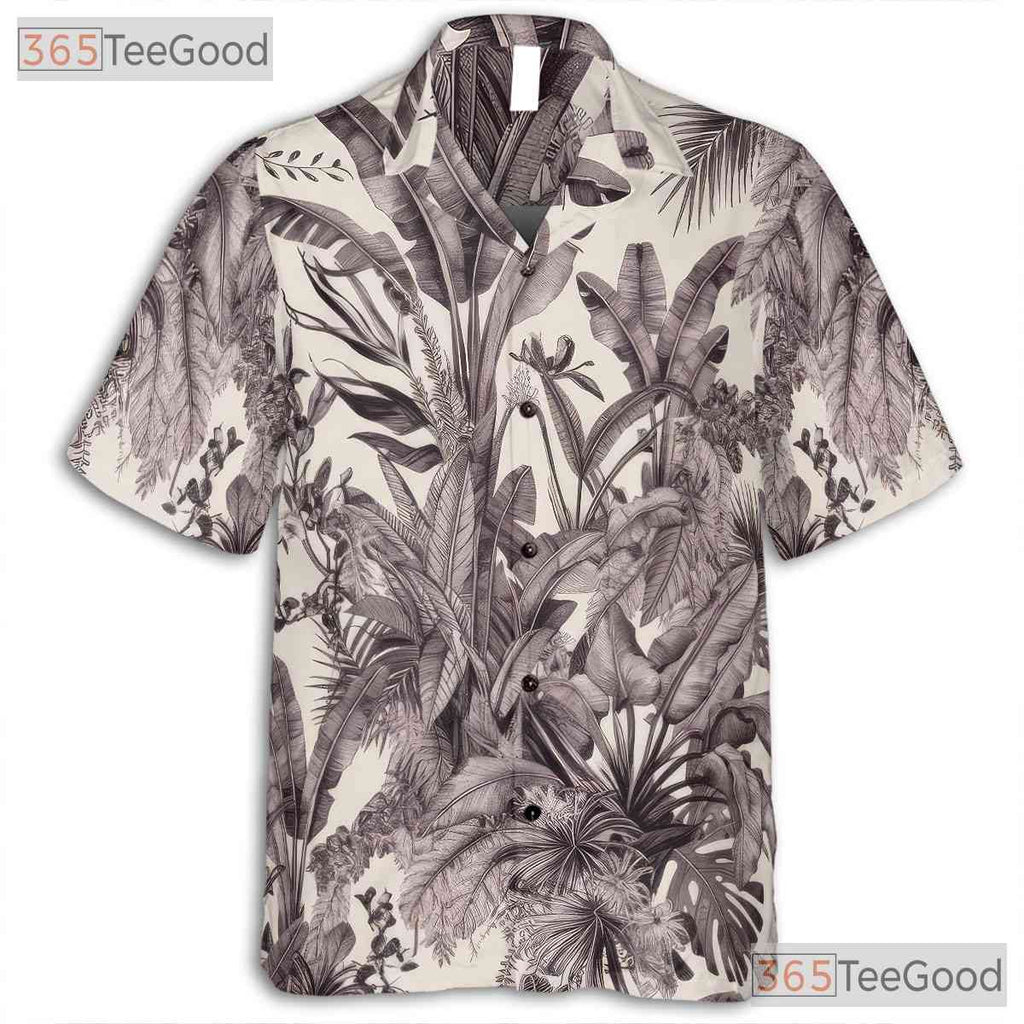 Navy & White Palm Leaf Hawaiian Shirt - Vintage Tropical Aloha Tee For Men