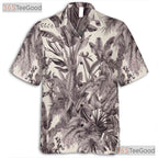 Navy & White Palm Leaf Hawaiian Shirt - Vintage Tropical Aloha Tee For Men