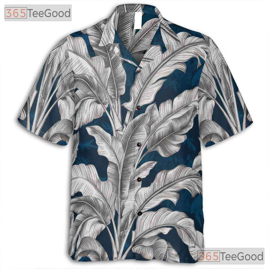 Classic Navy Palm Leaf Hawaiian Shirt - Women's Tropical Beachwear Tee