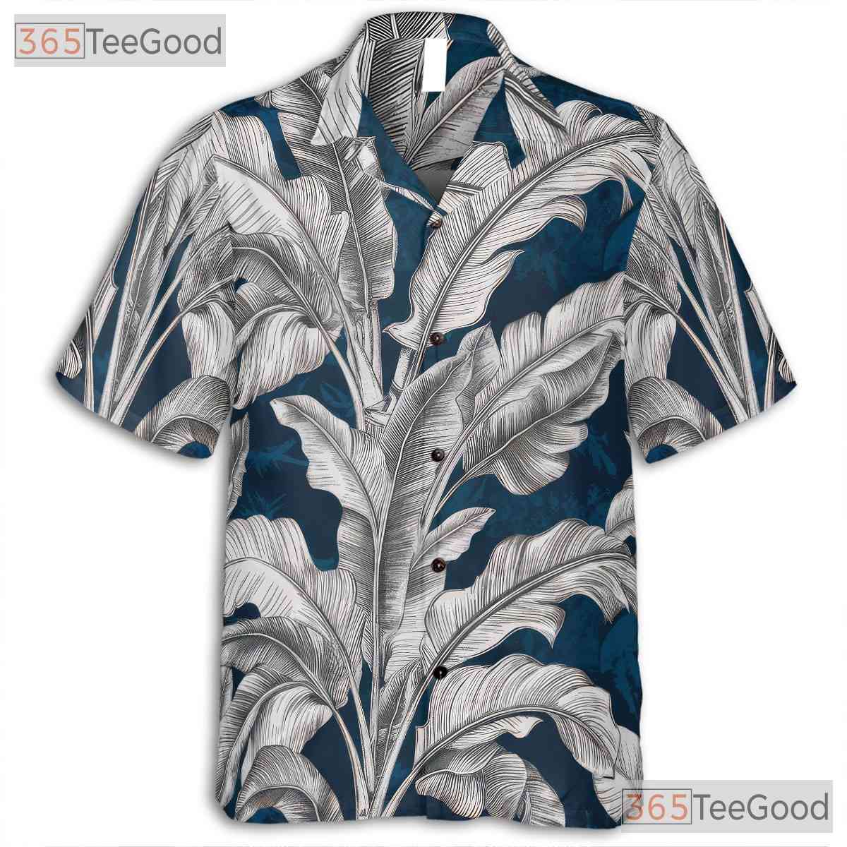 Classic Navy Palm Leaf Hawaiian Shirt - Women's Tropical Beachwear Tee