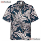 Retro Navy & White Palm Leaf Aloha Shirt - Unisex Tropical Hawaiian Tee