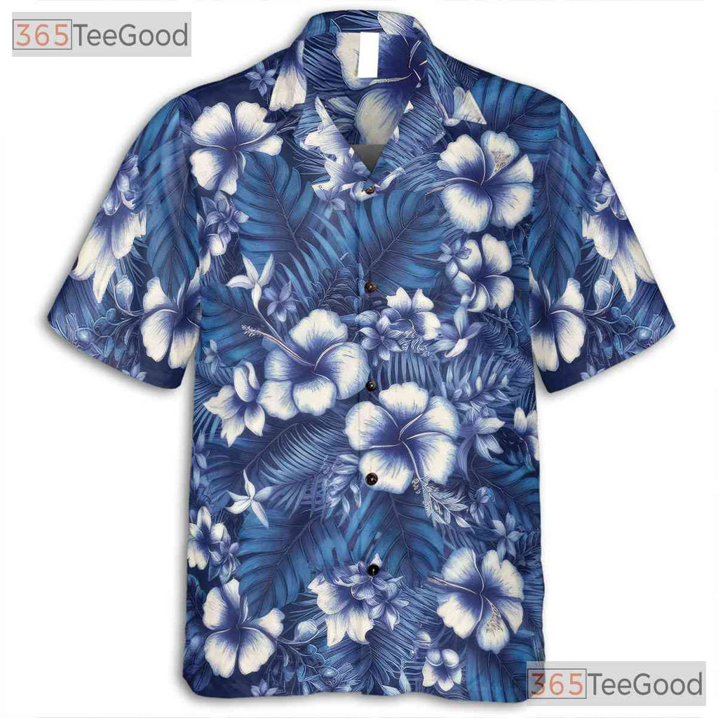 Blue Hibiscus Floral Aloha Shirt - Women's Tropical Print Beachwear Tee