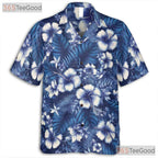 Blue Hibiscus Floral Aloha Shirt - Women's Tropical Print Beachwear Tee