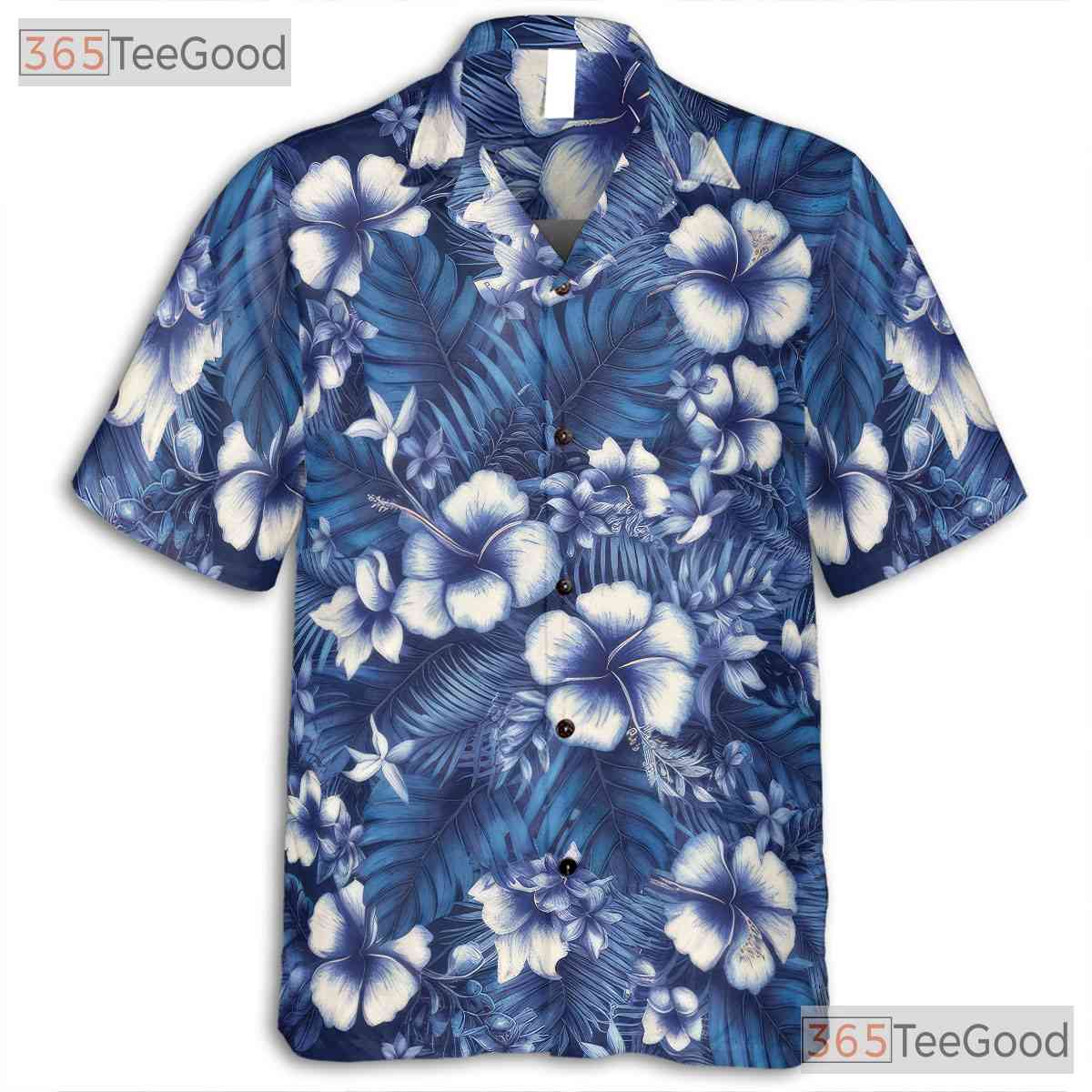 Blue Hibiscus Floral Aloha Shirt - Women's Tropical Print Beachwear Tee