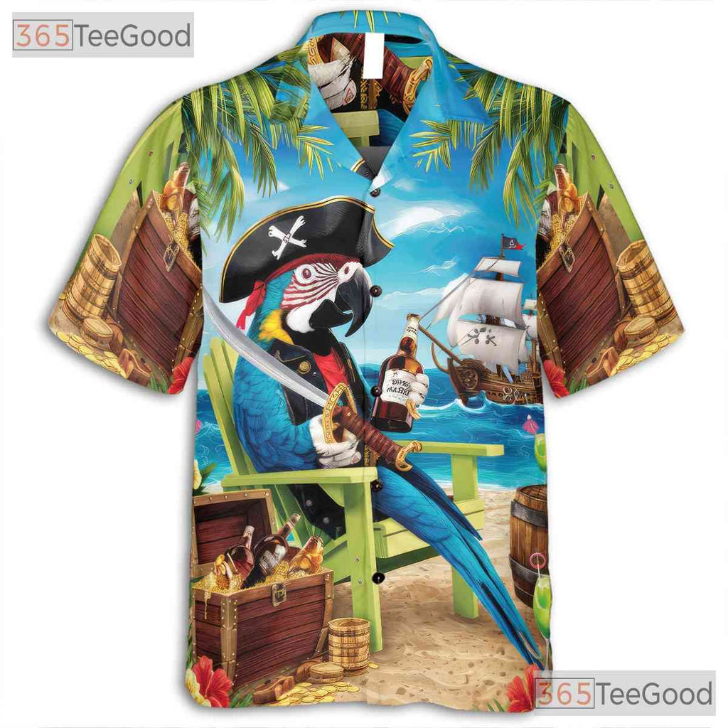 Tropical Pirate Hawaiian Shirt - Parrot Beach Party Tee For Men