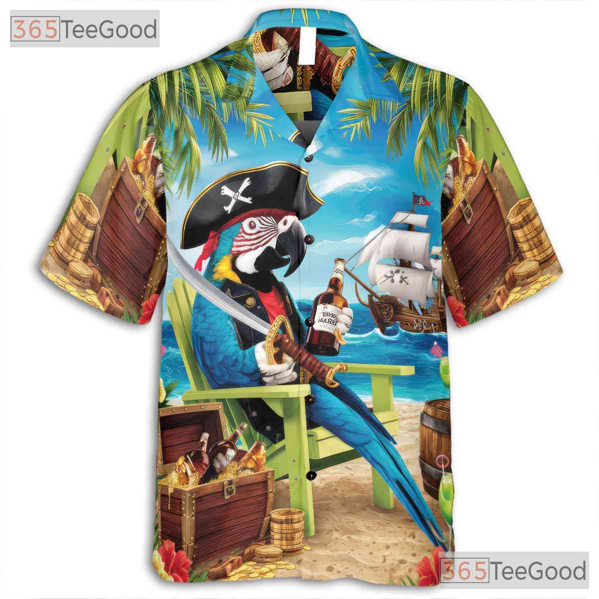 Tropical Pirate Hawaiian Shirt - Parrot Beach Party Tee For Men