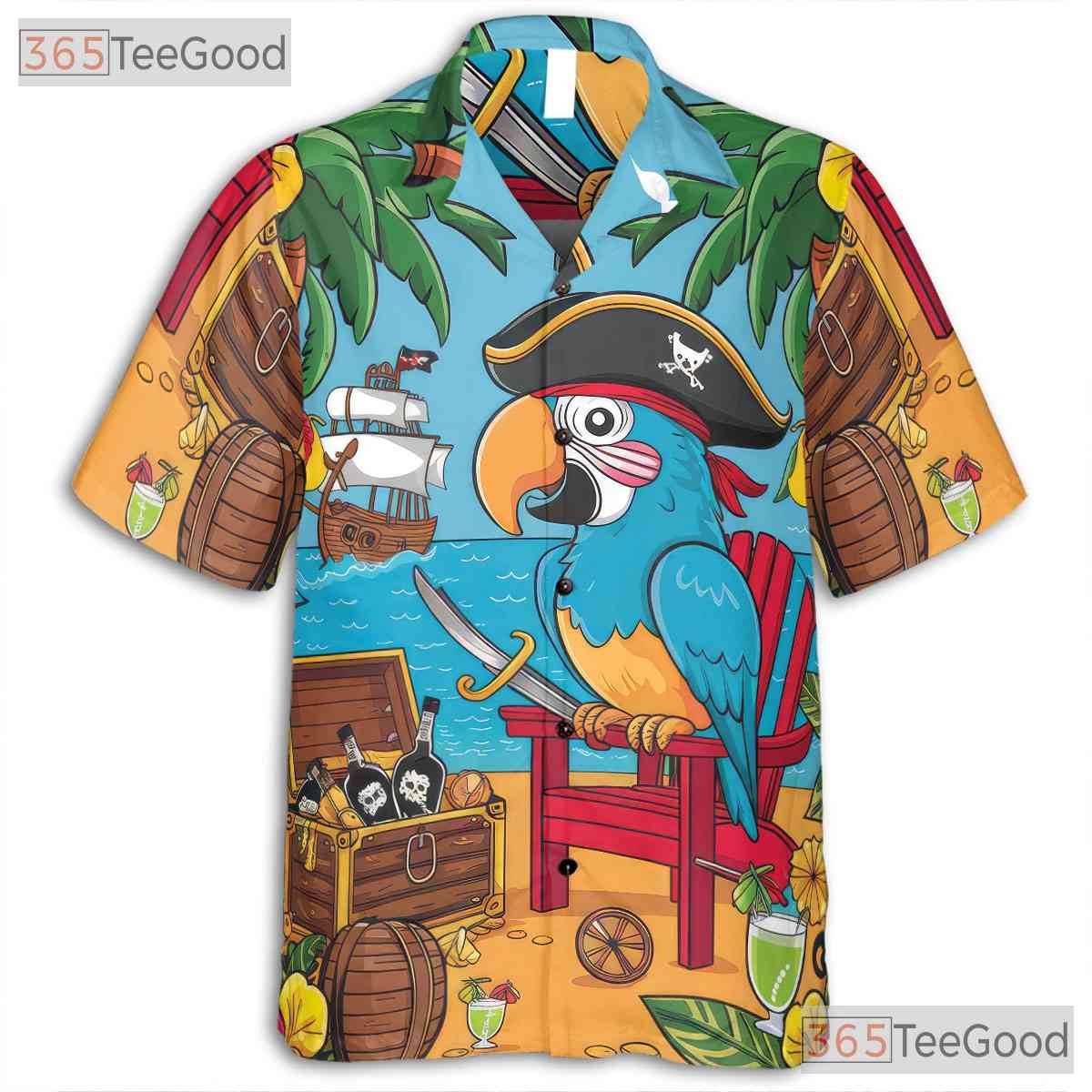 Retro Pirate Rum Hawaiian Tee - Unisex Tropical Treasure Shirt