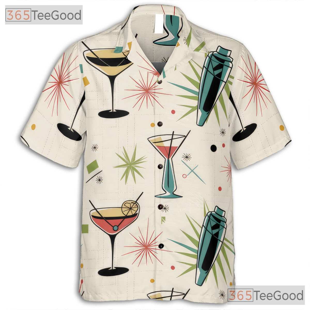 1950s Cocktail Bar Hawaiian Shirt - Vintage Atomic Tee For Men