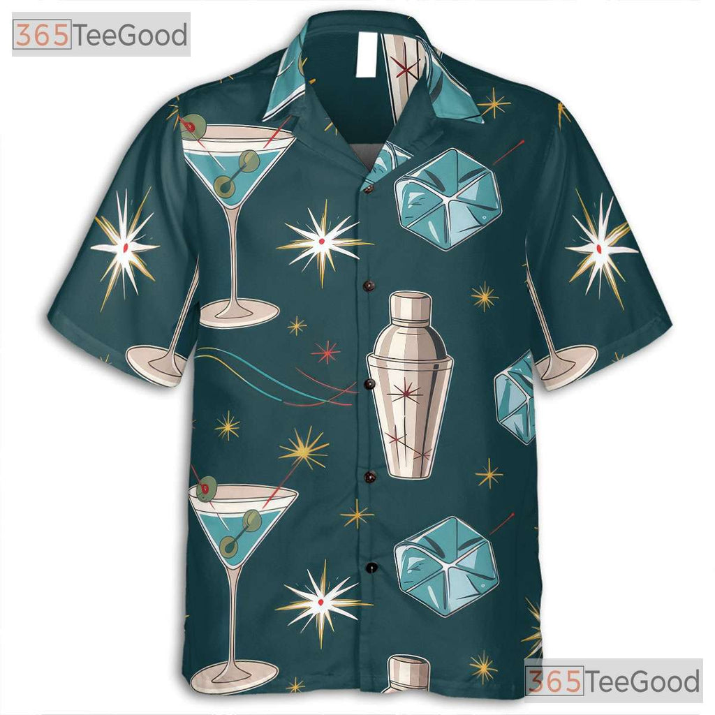 Mid-Century Martini Bar Hawaiian Tee - Retro Cocktail Shirt Men