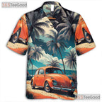 Vintage Beach Car Hawaiian Tee - Unisex Tropical Sunset Shirt
