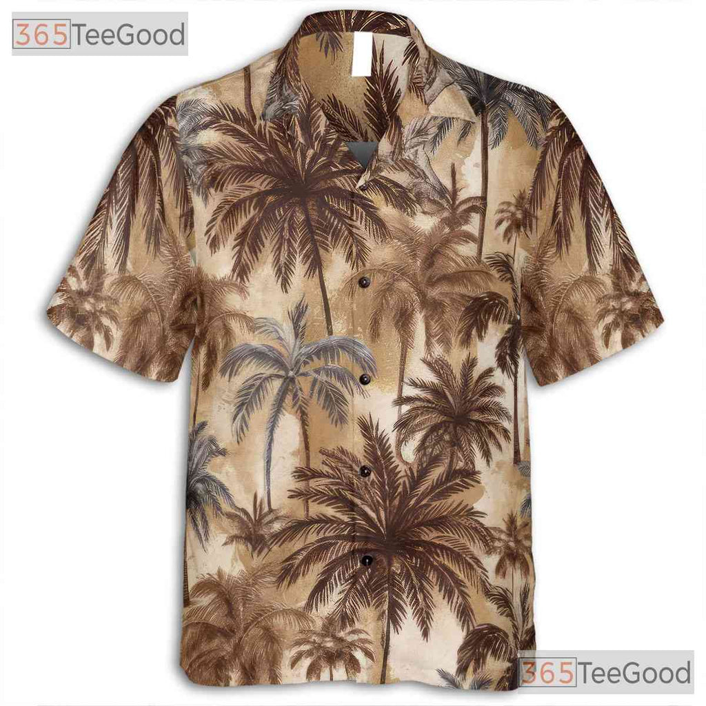 Retro Palm Tree Hawaiian Shirt for Men - Tropical Beach Vacation Tee
