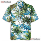 Blue Ocean Palm Hawaiian Shirt for Women - Tropical Waves Vacation Tee