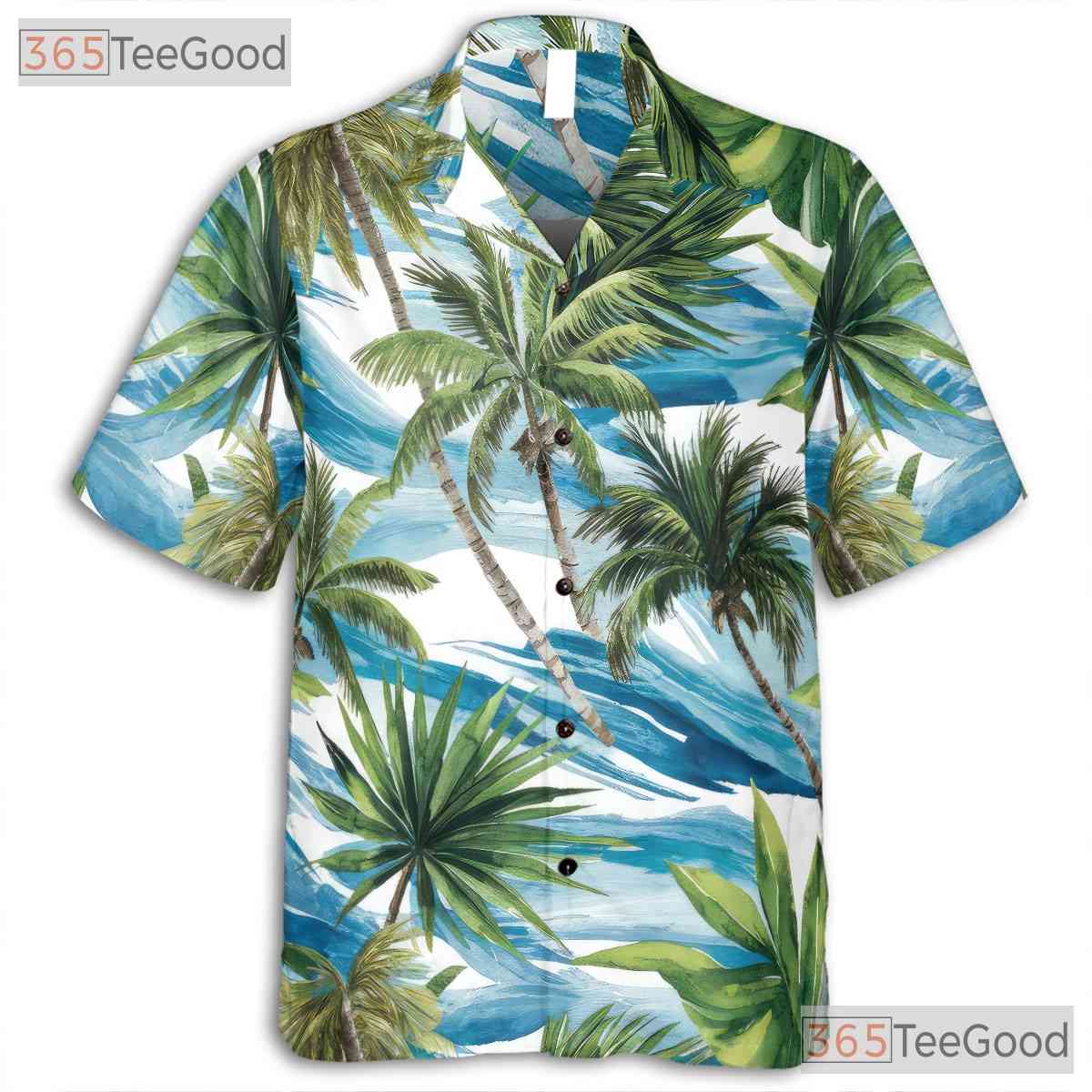 Blue Ocean Palm Hawaiian Shirt for Women - Tropical Waves Vacation Tee