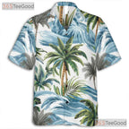 Vintage Palm Leaf & Waves Hawaiian Shirt - Adult Aloha Beach Vacation Tee