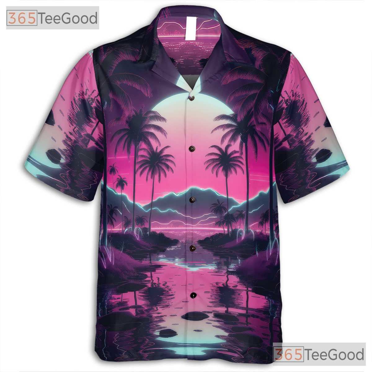 Retro Vaporwave Hawaiian Shirt for Men - Neon Sunset Palm Tree Aesthetic