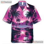 Unisex Vaporwave Hawaiian Shirt - Retro Tropical Palm Sunset Beachwear Tee