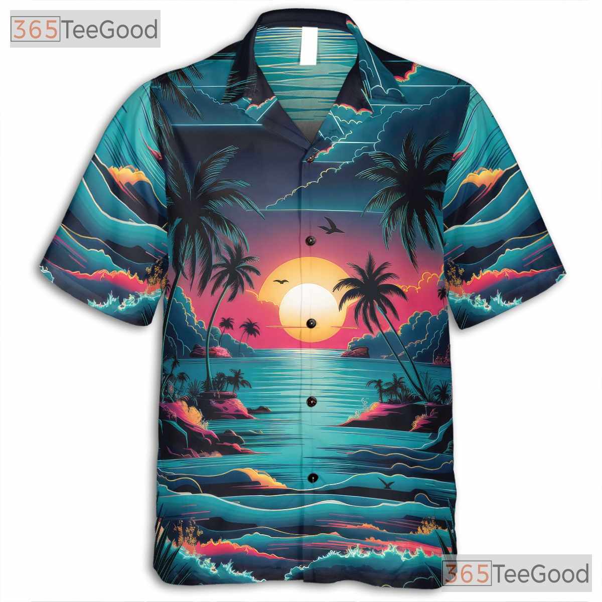 Sunset Beach Aesthetic Hawaiian Tee - Adult Tropical Palm Vacation Shirt