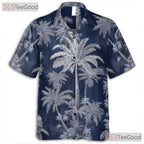 Navy Blue Palm Tree Hawaiian Shirt for Men - Aloha Beach Vacation Tee