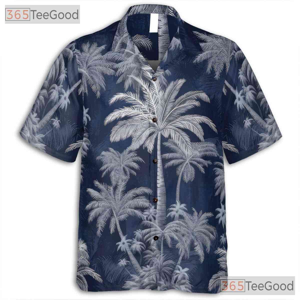 Navy Blue Palm Tree Hawaiian Shirt for Men - Aloha Beach Vacation Tee