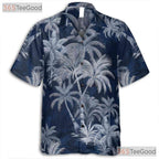 Navy Blue Tropical Island Hawaiian Tee - Unisex Palm Tree Summer Shirt
