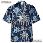 Women's Navy Palm Tree Hawaiian Shirt - Tropical Beach Casual Aloha Tee